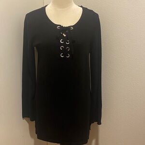 Style & Co. Black Lace-Up Long Sleeve Dress/Tunic